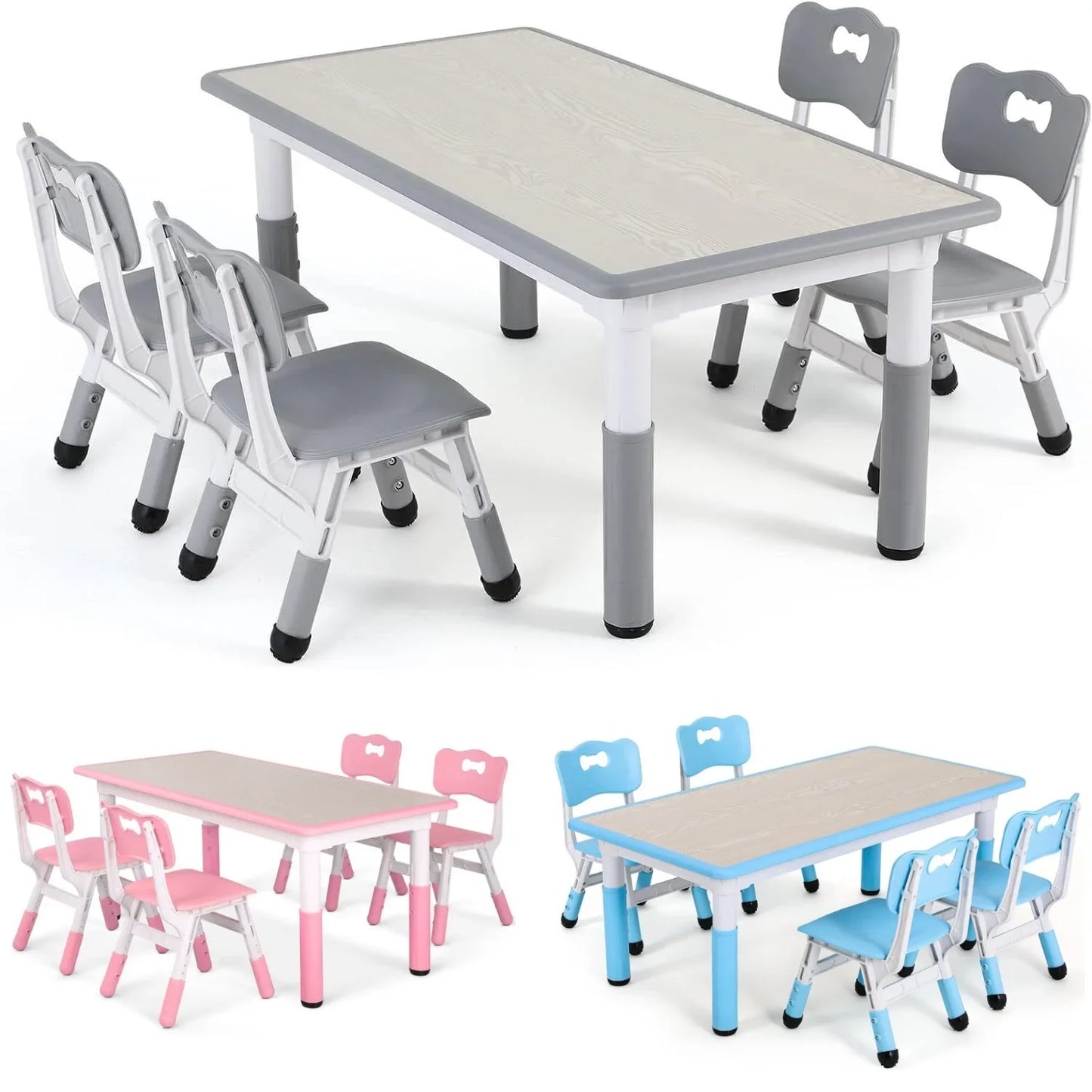 Kids Table and 4 Chairs Set Height Adjustable Toddler Multi-Activity Table Set Study Write, Play for Kids Child Table and Chair