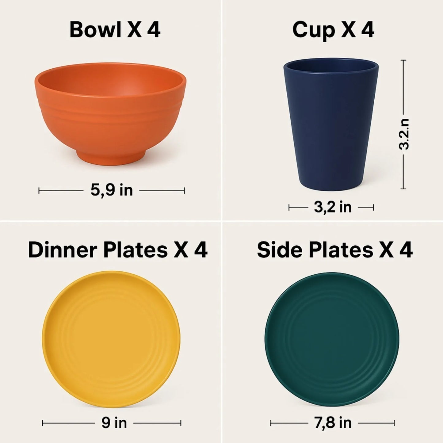 Wheat Straw Dinnerware Set 16 Pieces Unbreakable Microwave Safe Tableware
