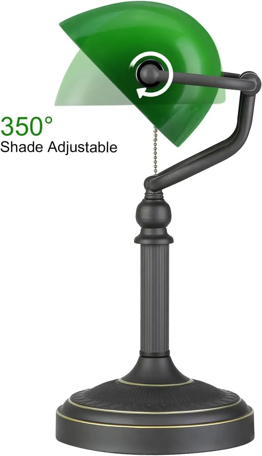 Elegant Iron And Glass Banker Table Lamp For Bedrooms
