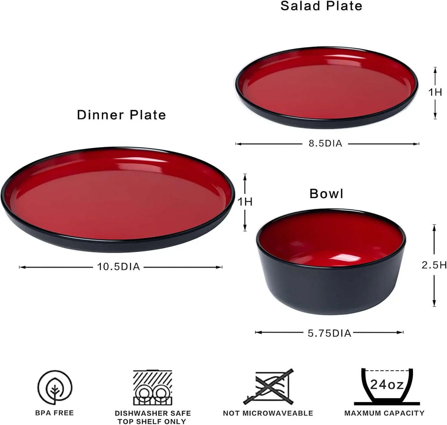 Melamine 12 Piece Modern Dinnerware Set For 4 Plates Bowls
