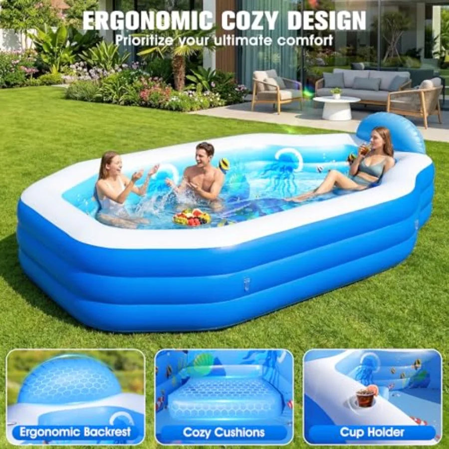 Backyard Inflatable Pool For Kids And Adults With Canopy Built In