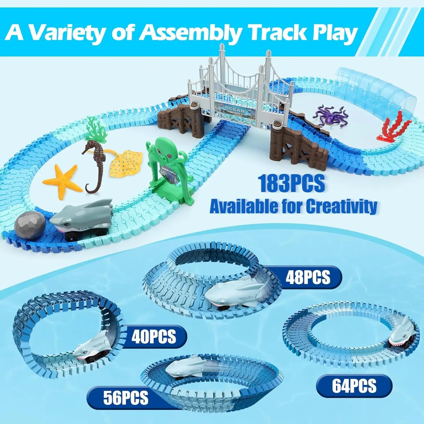 VATOS Shark Race Car Toy for Kids Track Stem Playset