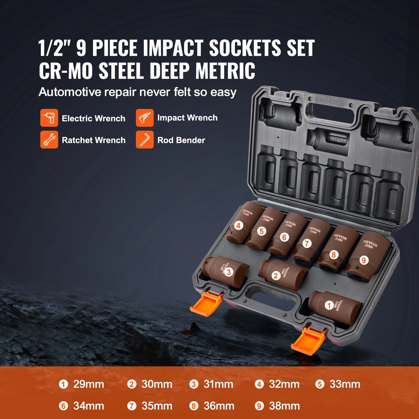 SucceBuy 9 Piece Impact Socket Set CrMo Alloy Steel