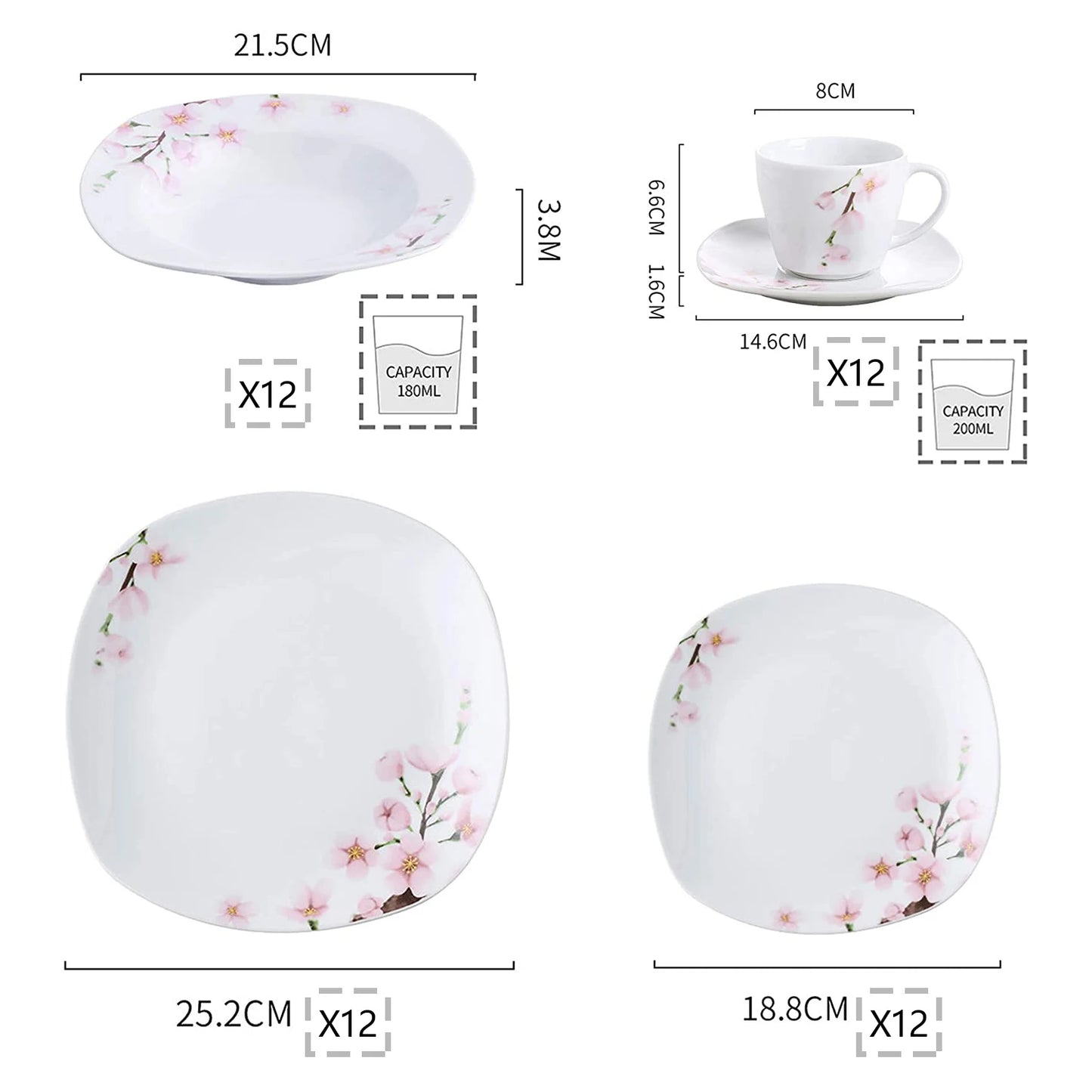 Malacasa Annie Porcelain Dinnerware Set For 12 People