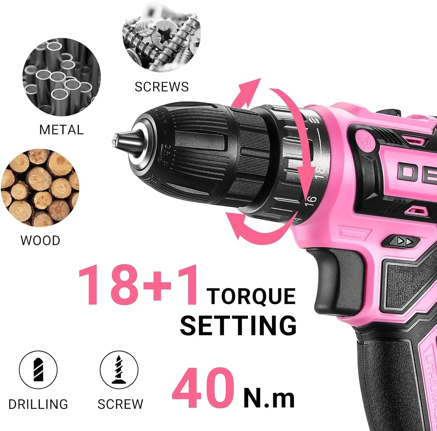 DEKO Cordless Power Drill 20V Set for Women Efficient