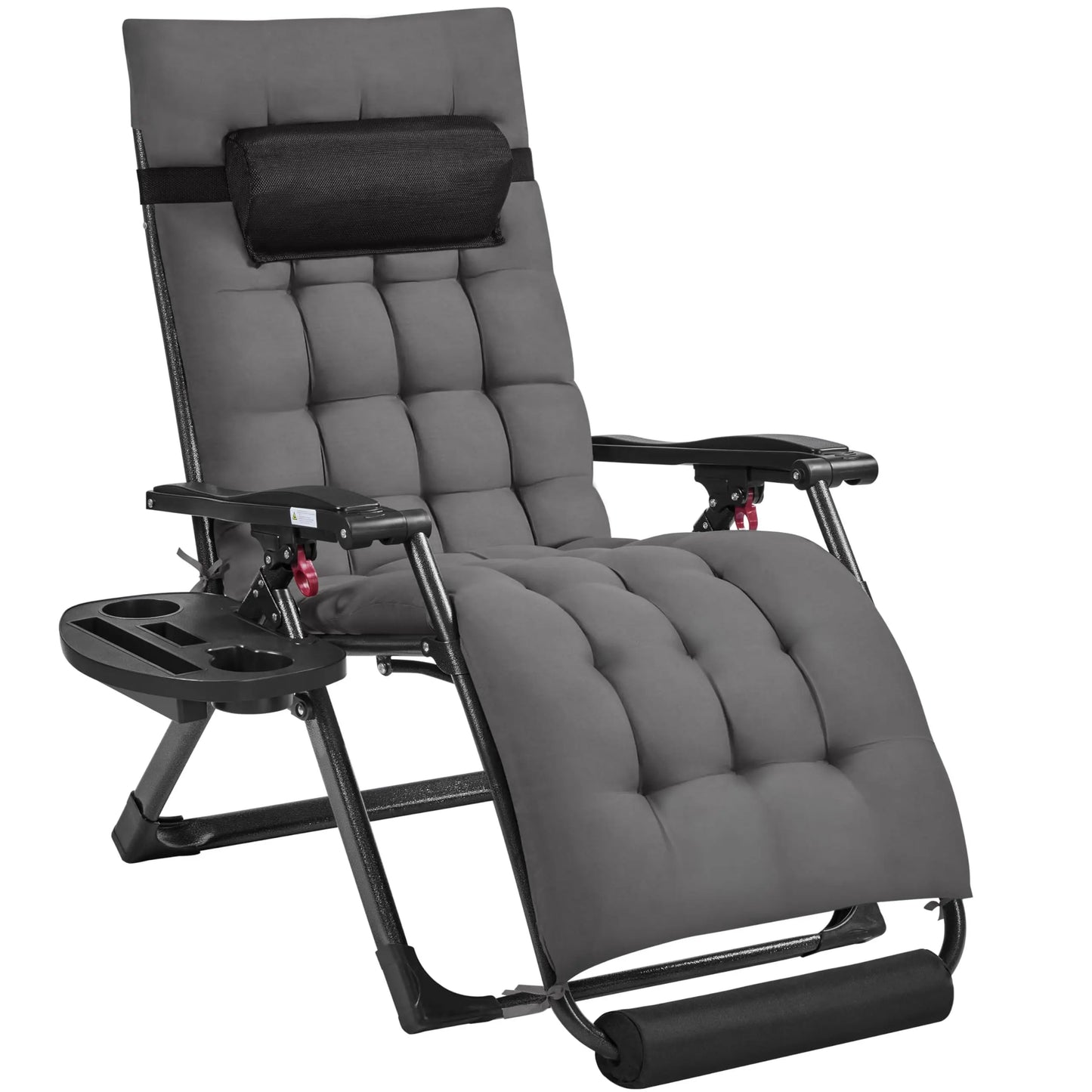 26"Zero Gravity Chair Folding Recliner with Removable Pad Headrest Cup Holder Tray Indoor Outdoor