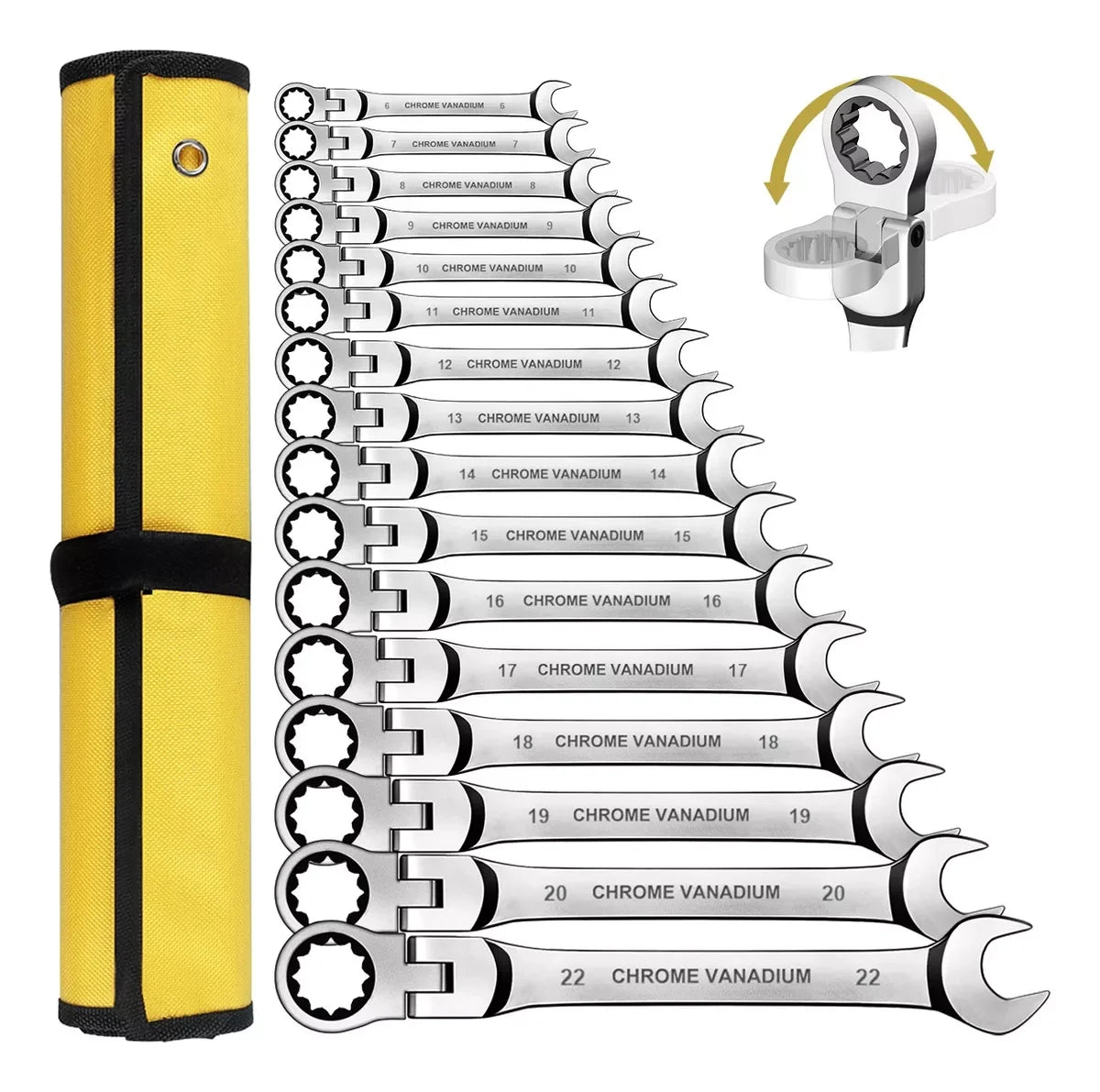 WOZOBUY Flex Head Ratchet Wrench Set CRV Steel 72 Teeth