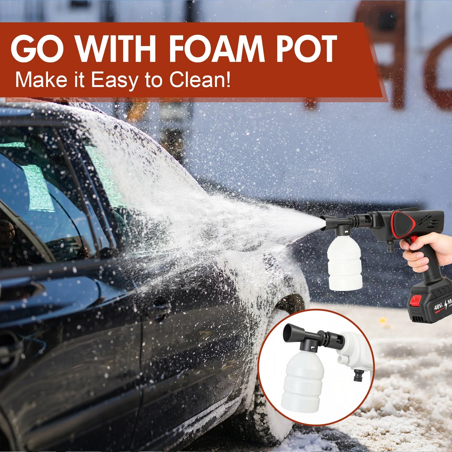21V Portable Cordless Pressure Washer PSI 6 In 1 Nozzle