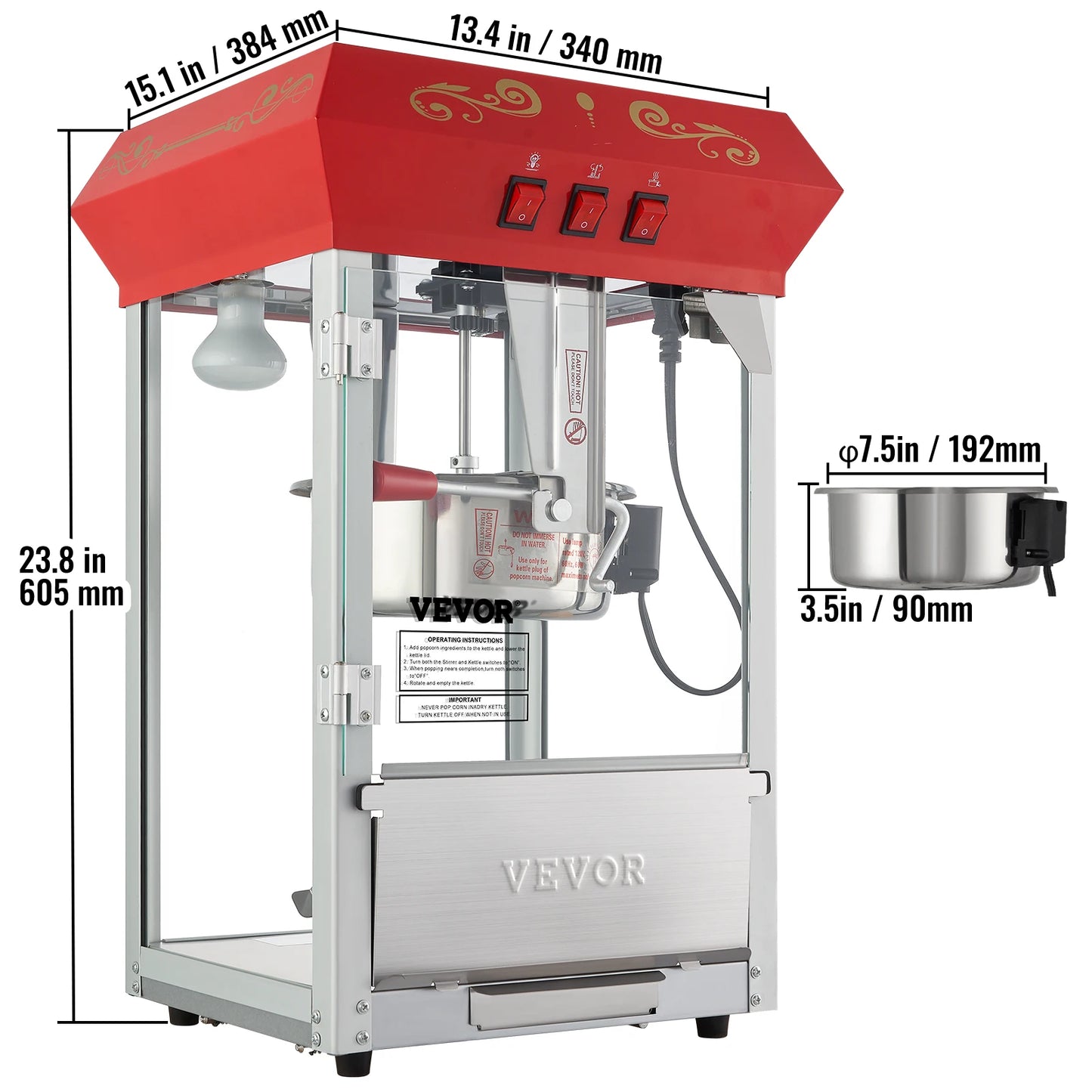 SucceBuy Electric Popcorn Maker Commercial Popper Machine SUS304 Heating Tube