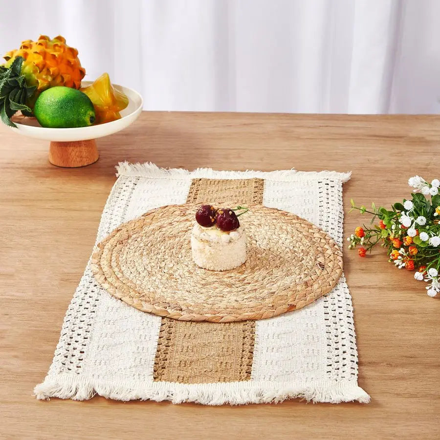 Boho Placemats Set With Macrame Burlap Table Runner