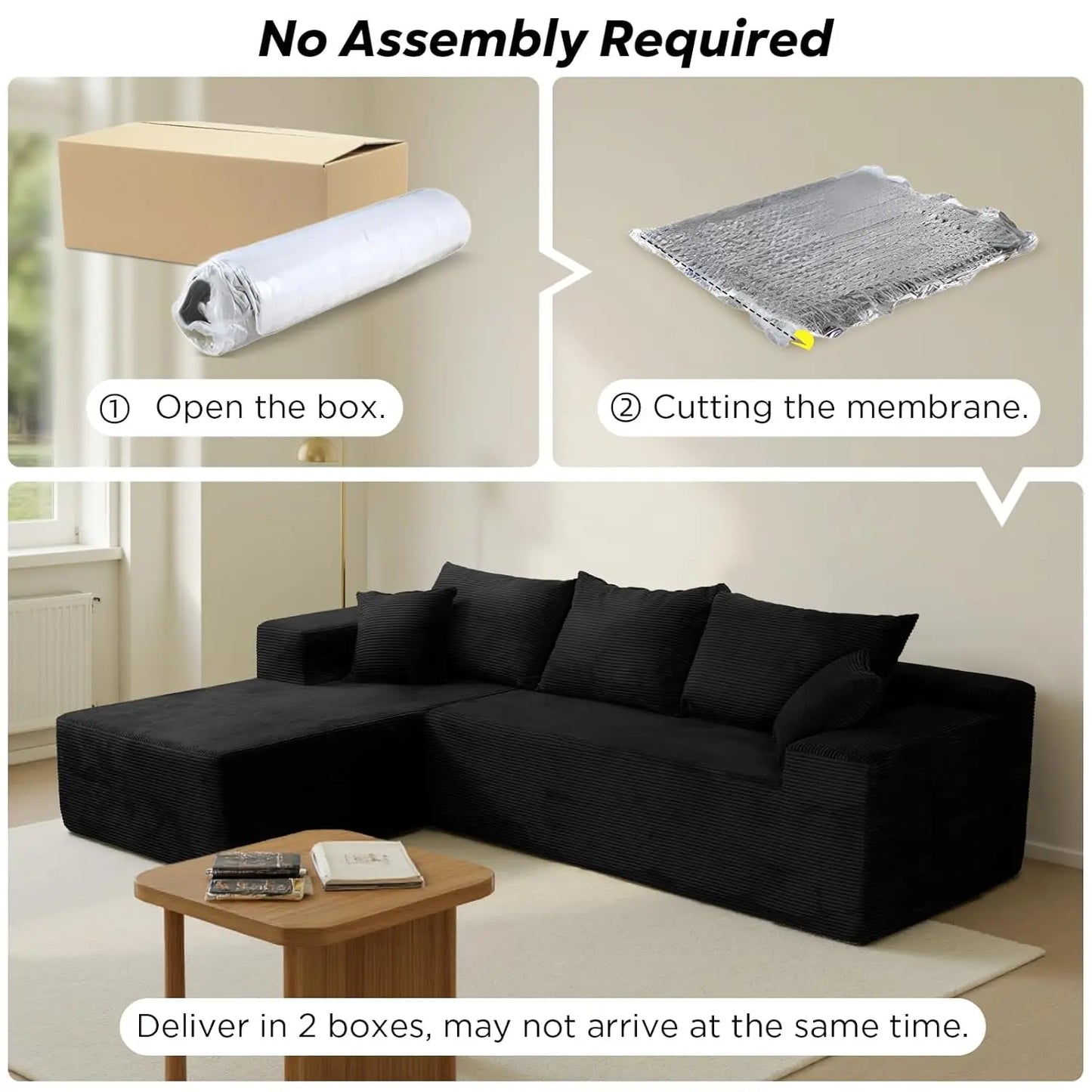 L Shape Sectional Sofa With Chaise Deep Seat Velvet