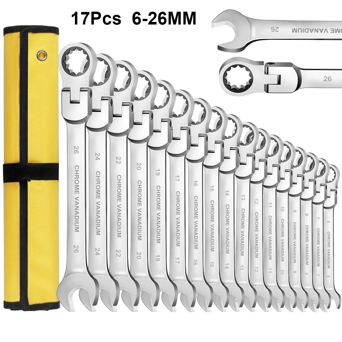 WOZOBUY Flex Head Ratchet Wrench Set CRV Steel 72 Teeth