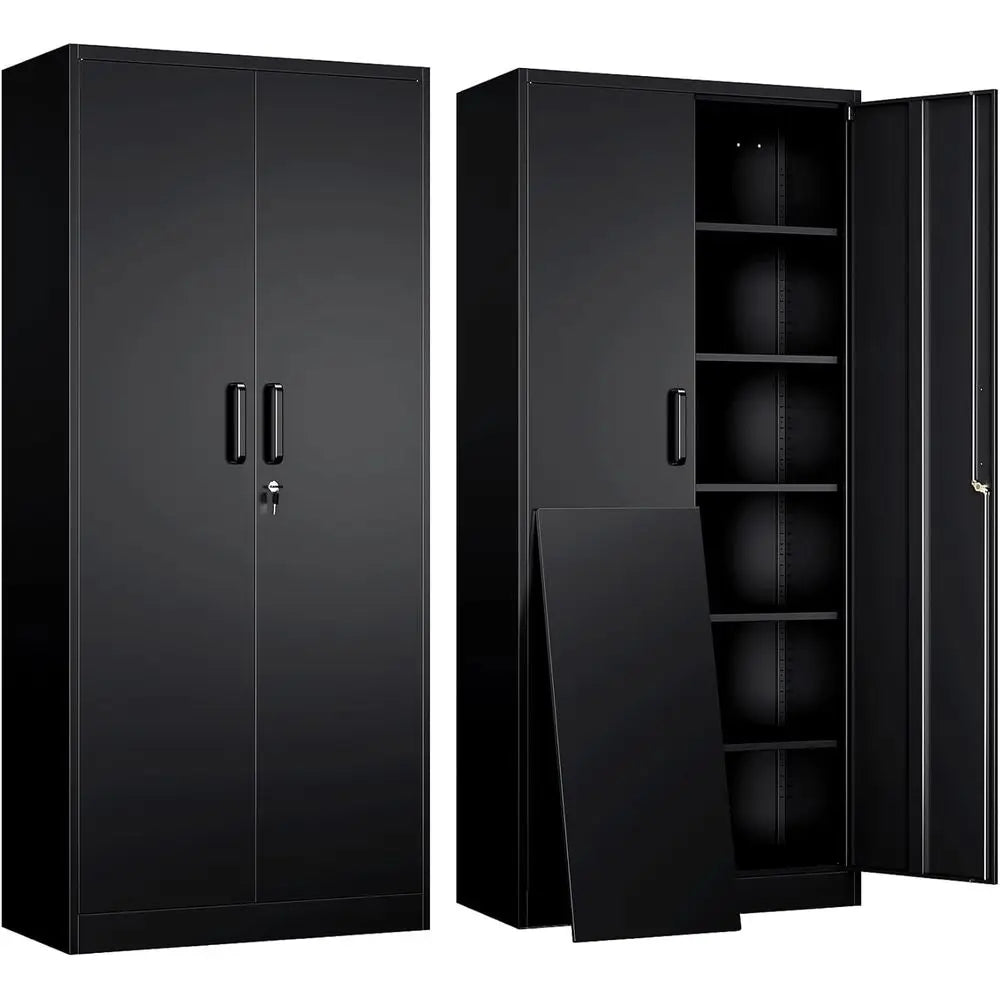 Steel Lockable Garage Storage Cabinet With 2 Doors And Shelves