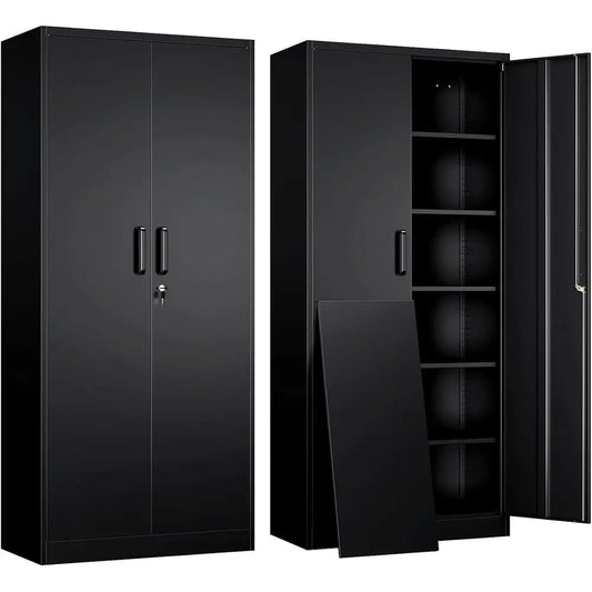 Steel Lockable Garage Storage Cabinet With 2 Doors And Shelves