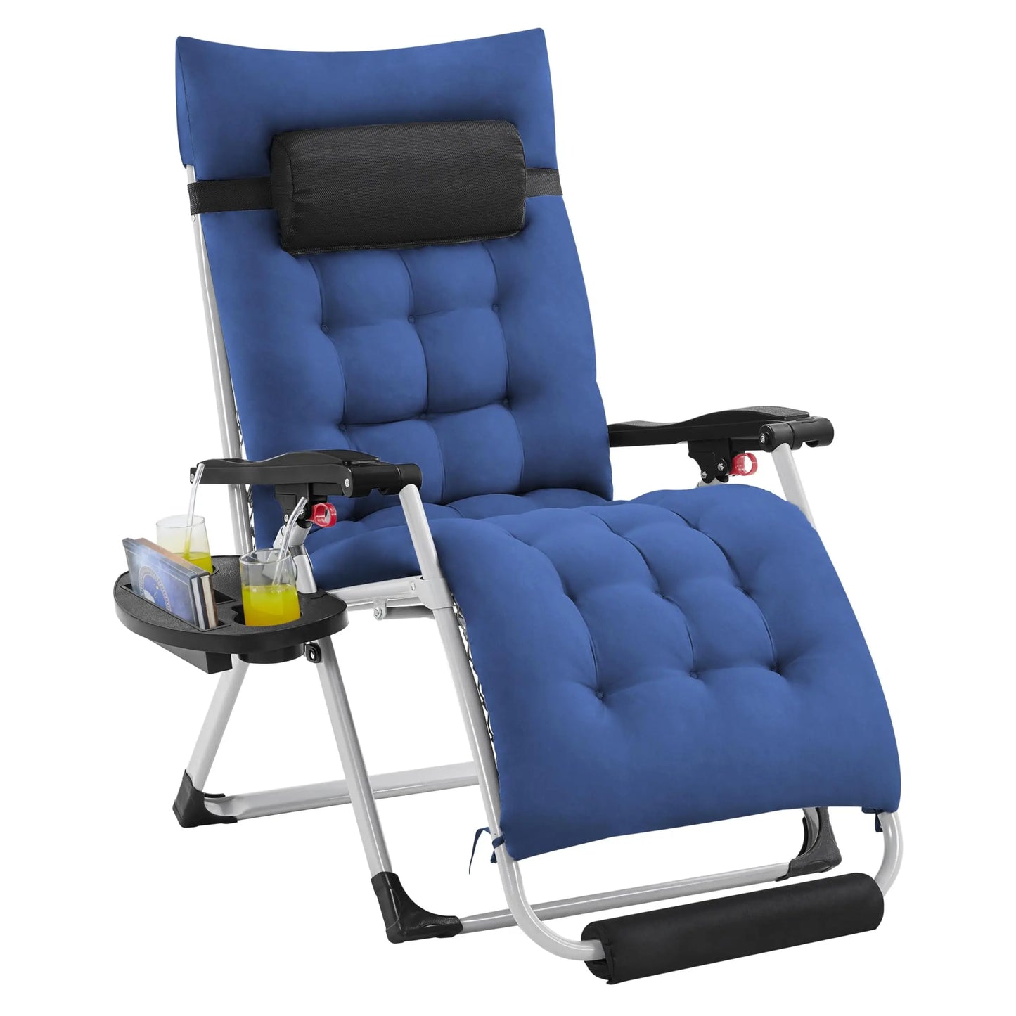26"Zero Gravity Chair Folding Recliner with Removable Pad Headrest Cup Holder Tray Indoor Outdoor