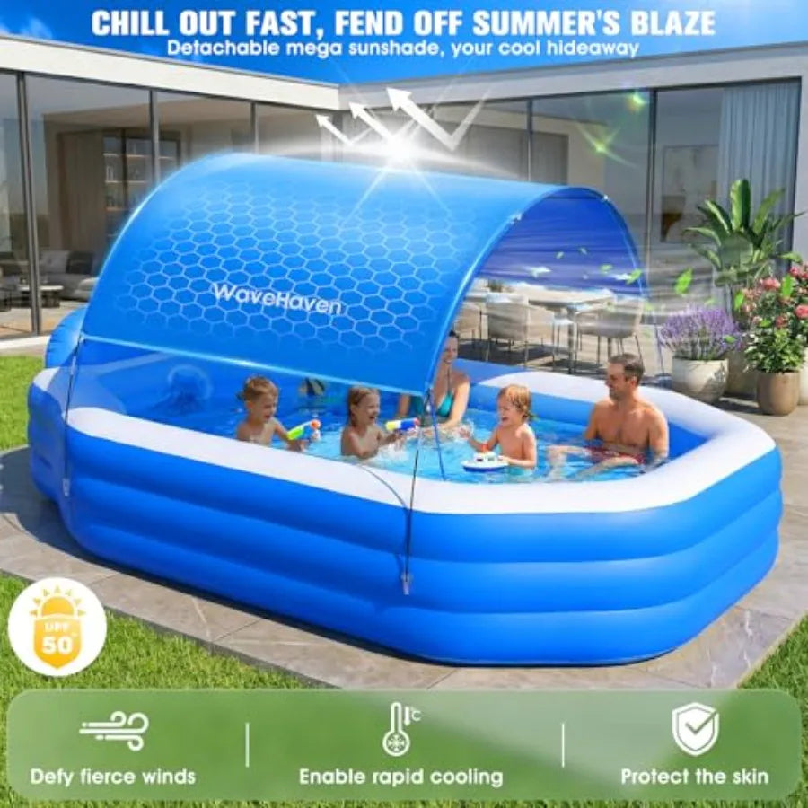 Backyard Inflatable Pool For Kids And Adults With Canopy Built In