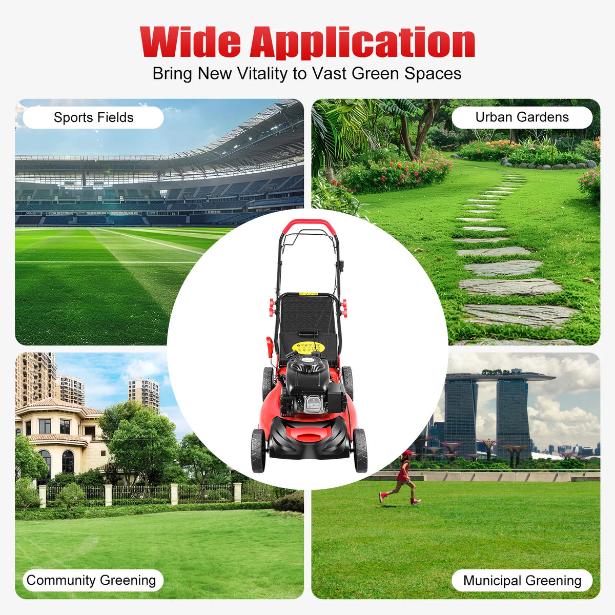 Cncest 140cc Self Propelled Gas Powered Lawn Mower With Bag