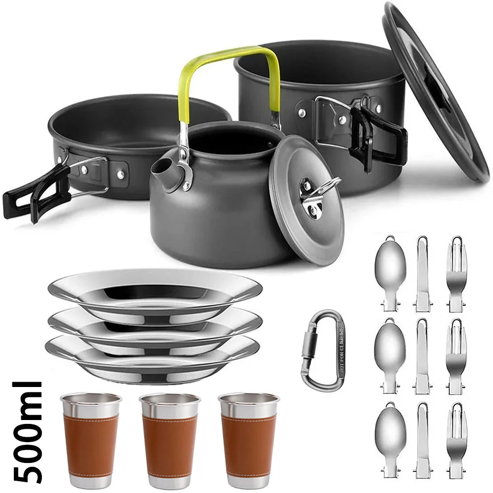 LISM Camping Cookware Set Teapot For 2-3 People Nonstick Pots