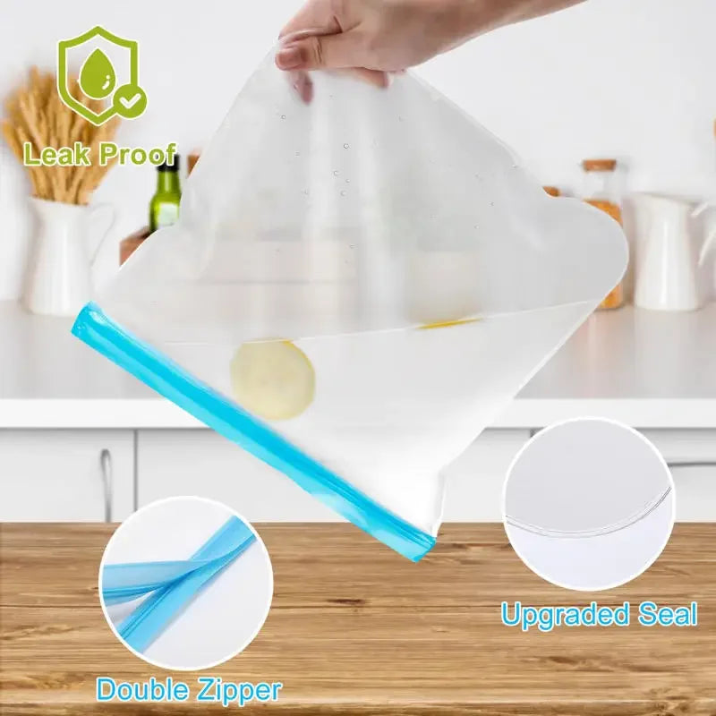 Thickened PEVA Food Storage Bags Ziplock Leakproof Freezer Safe