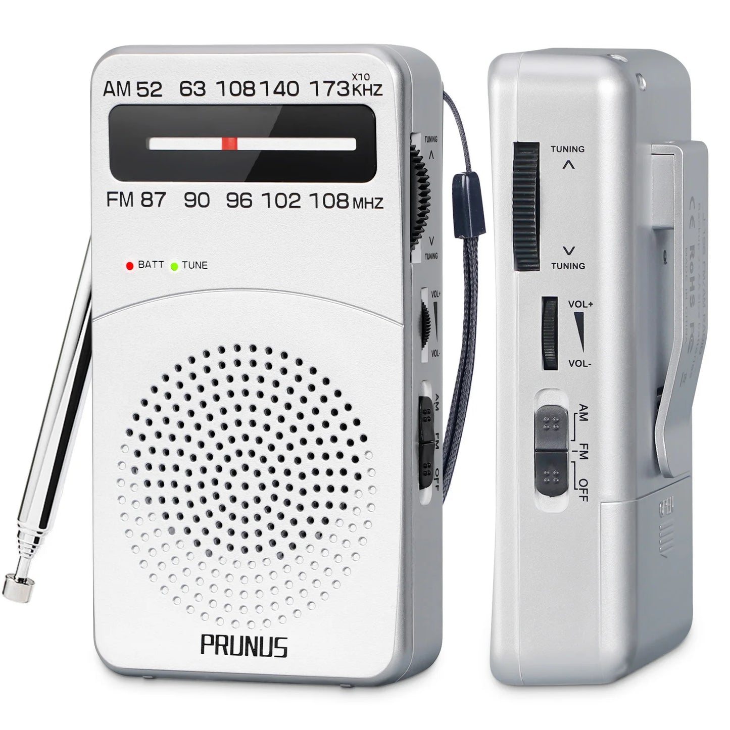 PRUNUS J-166 Portable AM FM Radio With Tuning Light