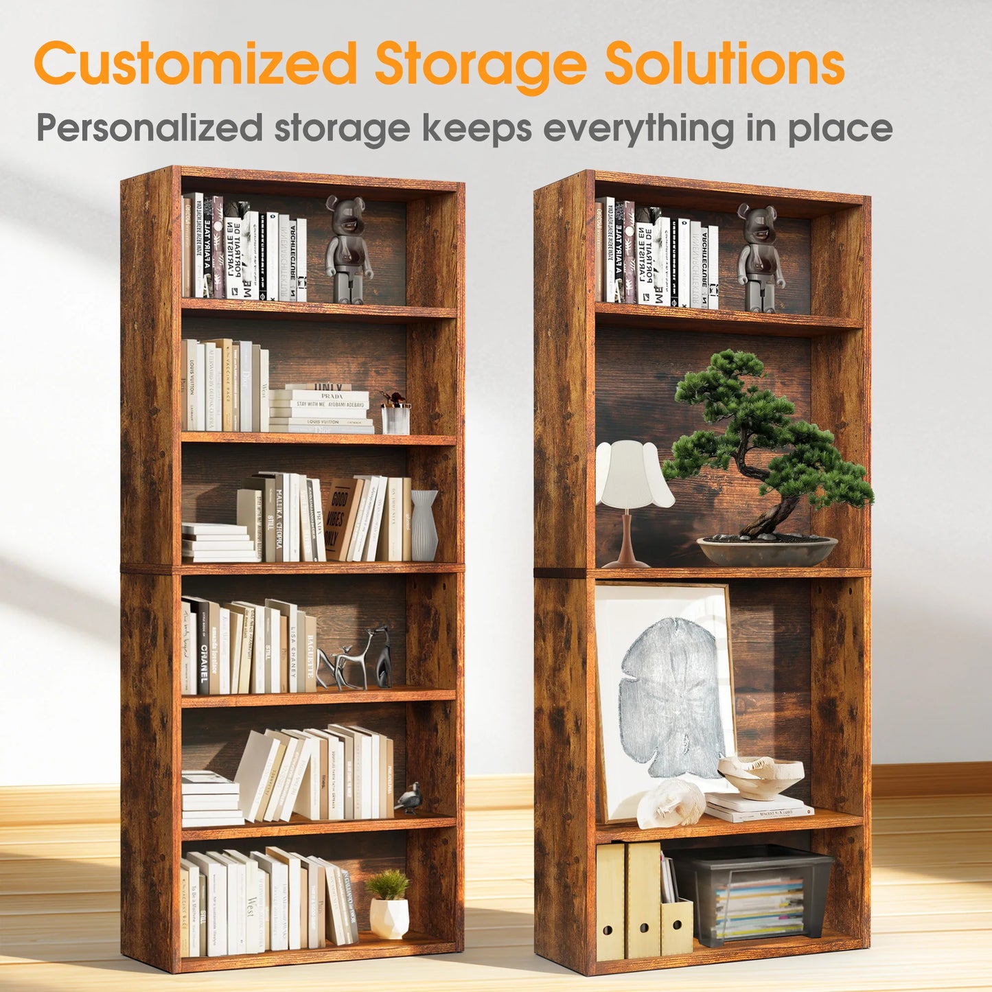 MCQ 6 Shelf Wooden Bookcase With Open Shelf Organizer