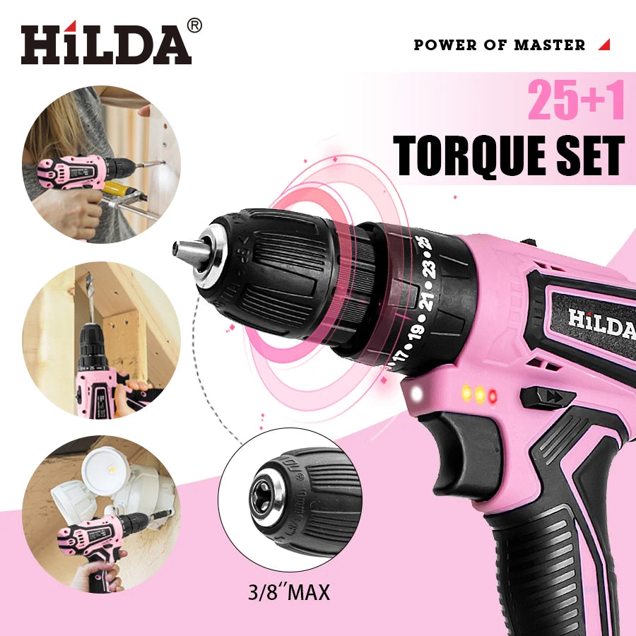 HILDADIY 21V Cordless Drill With 25 to 1 Torque Settings