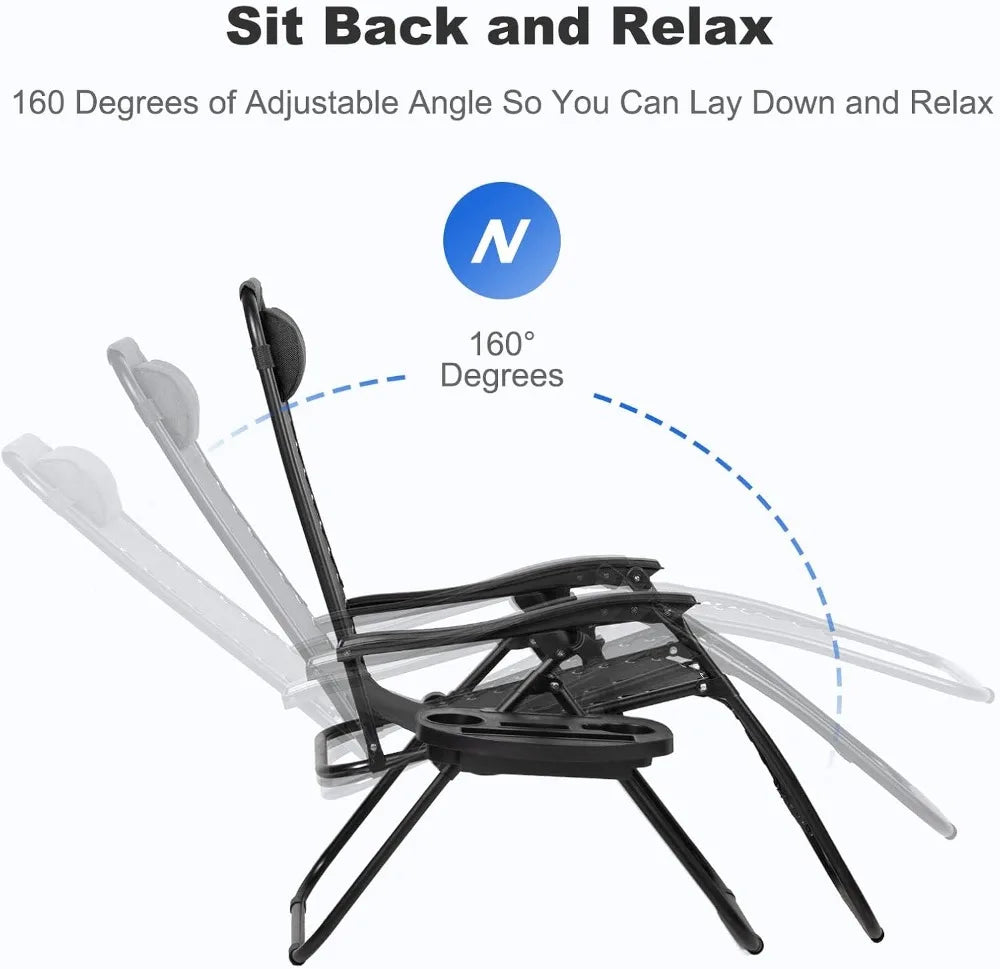 Set of 2 Adjustable Zero Gravity Patio Chairs with Pillow and Cup Holder