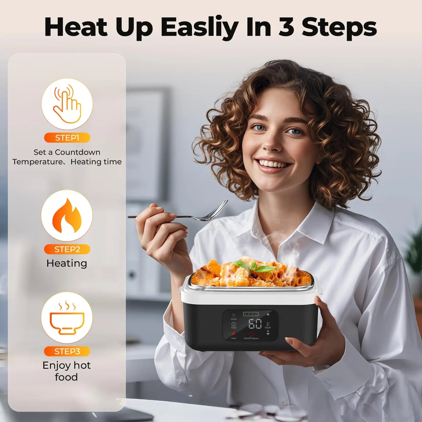 Wireless Electric Insulated Stainless Steel Lunch Box With 8000mAh Battery