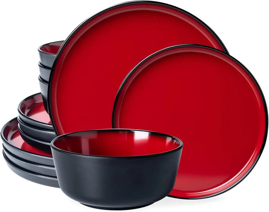 Melamine 12 Piece Modern Dinnerware Set For 4 Plates Bowls