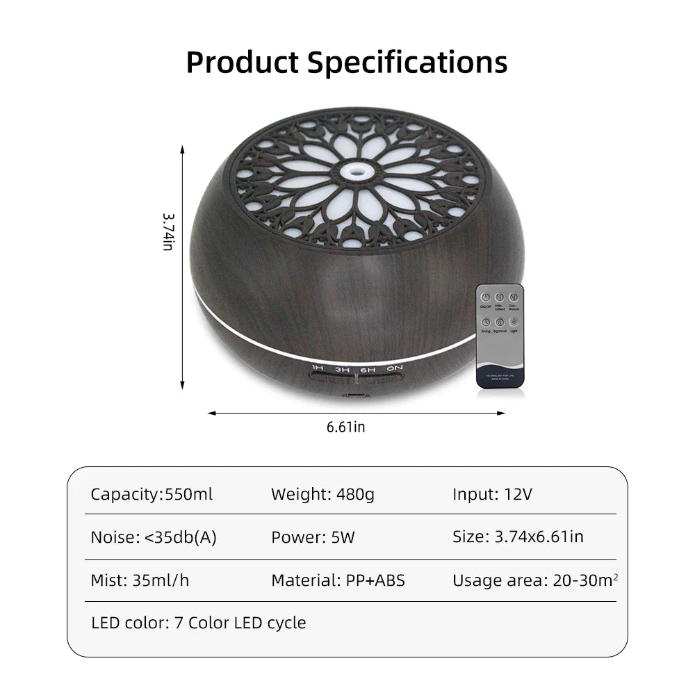 Essential Oil Diffuser Remote Control 550ml Aromatherapy Humidifier