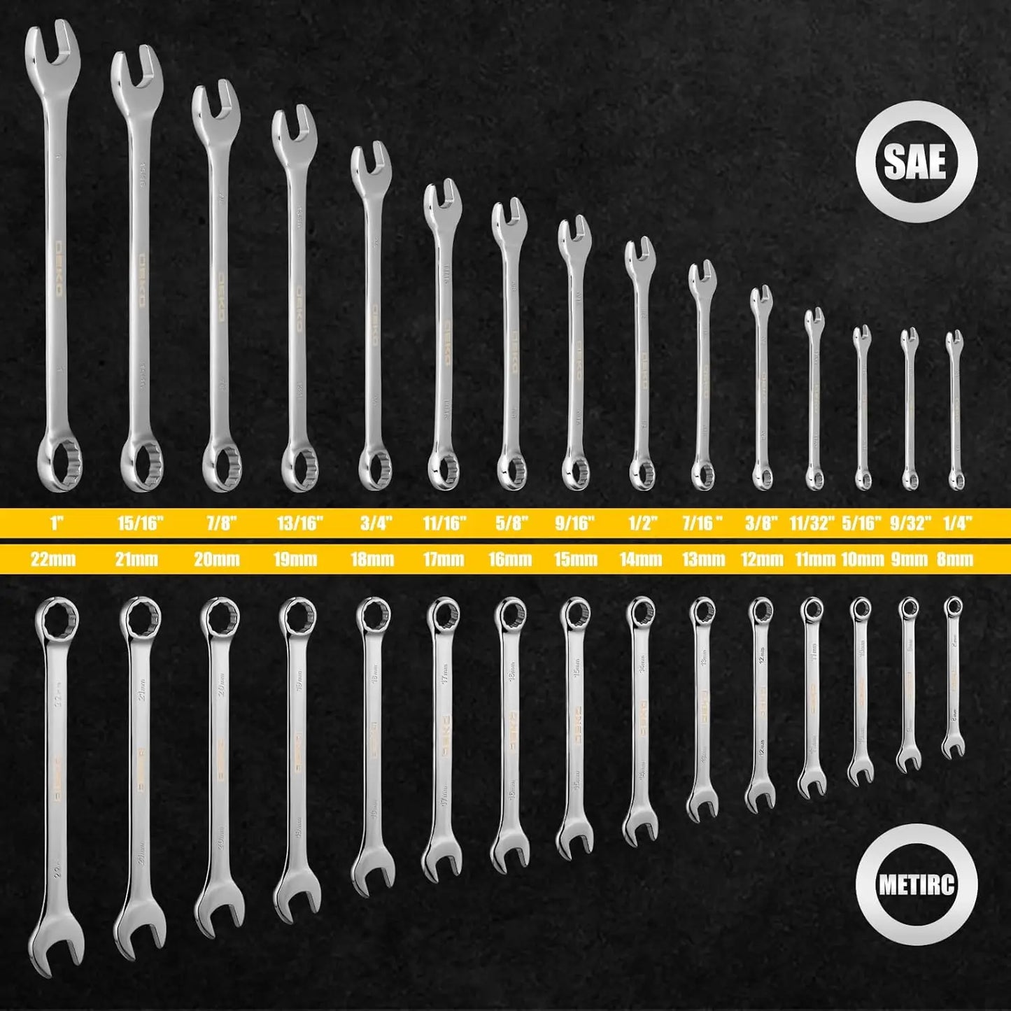 DEKOPRO 30 Piece SAE And Metric Combination Wrench Set