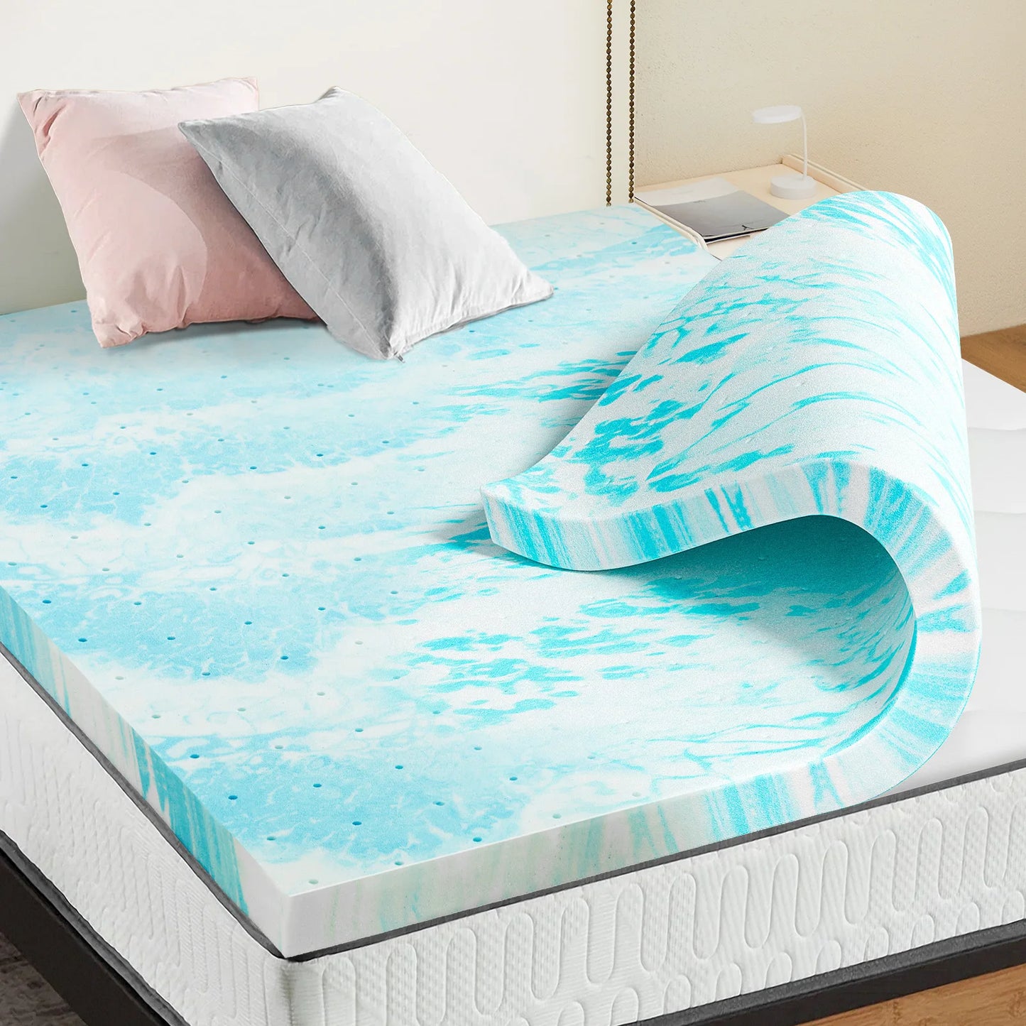 JHK Gel Memory Foam Mattress Topper Bed Comfort And Cooling