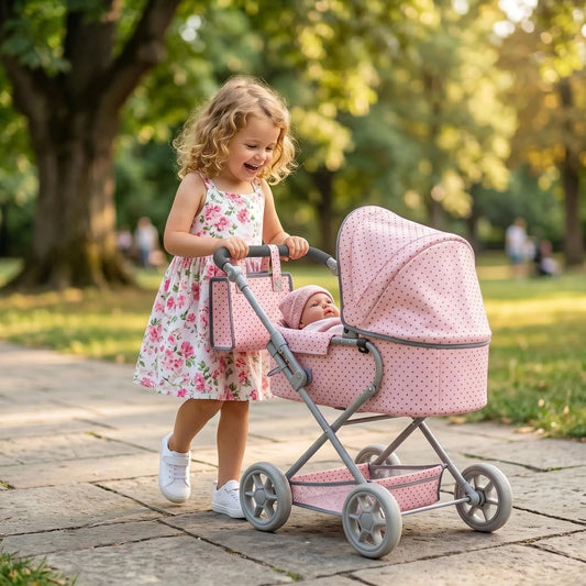 NPK Newborn Doll Stroller Pram for Doll Size 14 to 24inch big size with Removable Cradle Basket Suitable Gifts For Girls