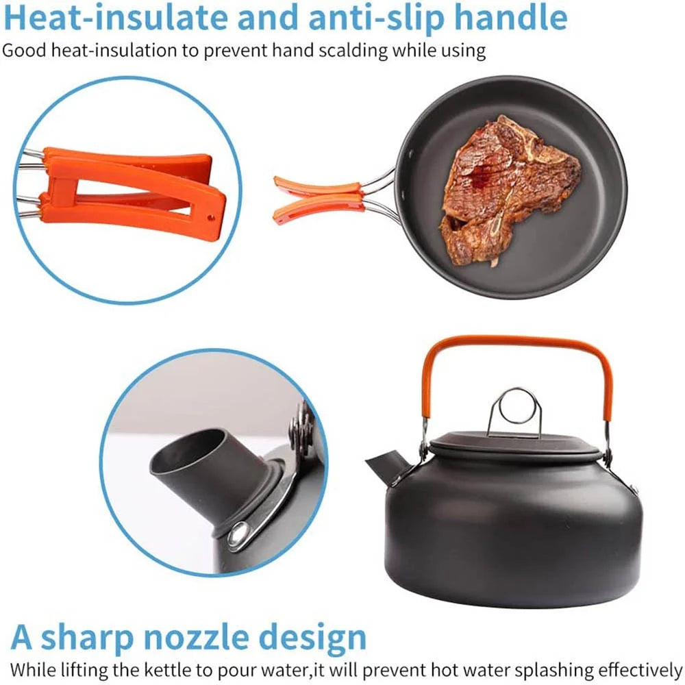 LISM Camping Cookware Set Teapot For 2-3 People Nonstick Pots