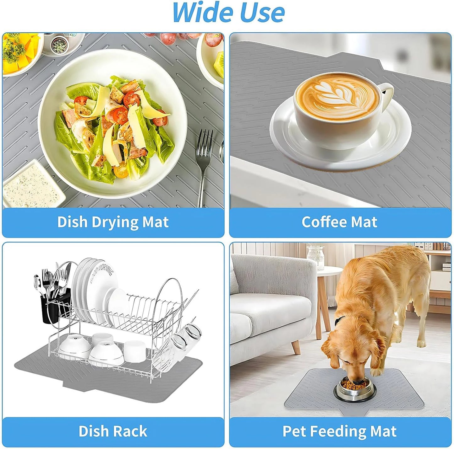 NONECN Silicone Draining Mat For Kitchen Non Slip Heat Resistant Sink Mat