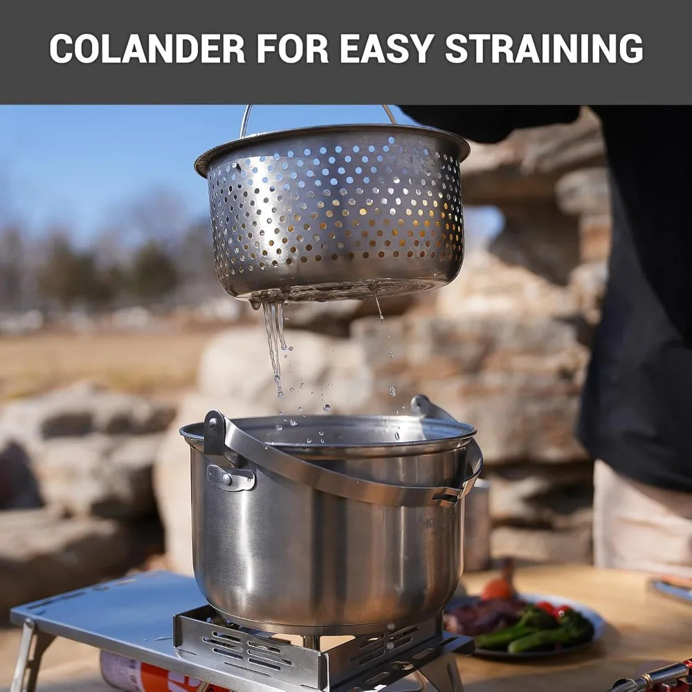 304 Stainless Steel Camping Cookware Set For Four To Six People With Tote
