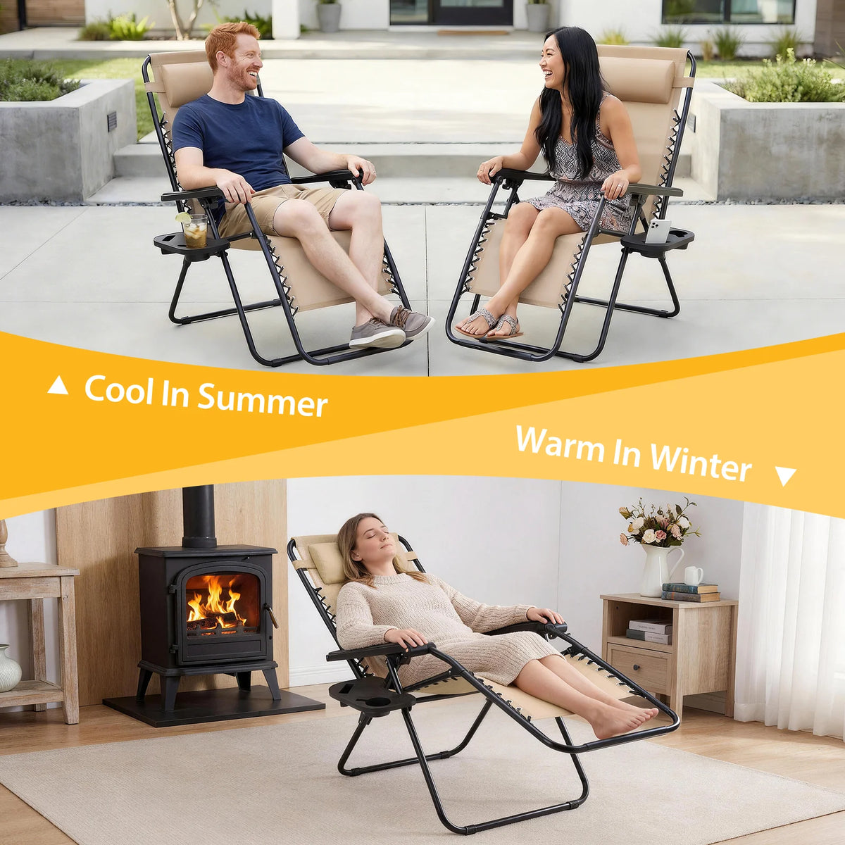 JHK Zero Gravity Outdoor Lounge Chair With Cup Holder