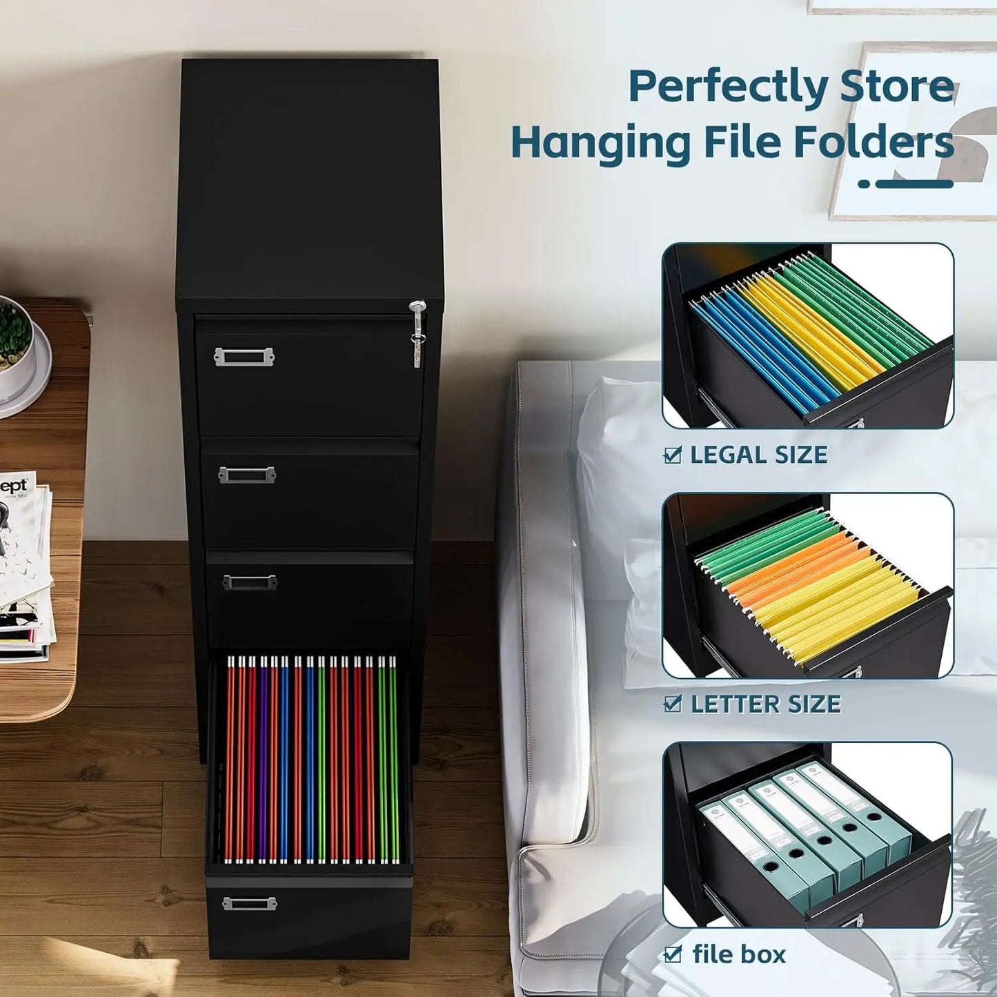 MIIKO 4 Drawer Filing Cabinet With Lock Metal Office Furniture