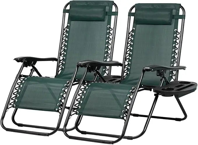 Set of 2 Adjustable Zero Gravity Patio Chairs with Pillow and Cup Holder
