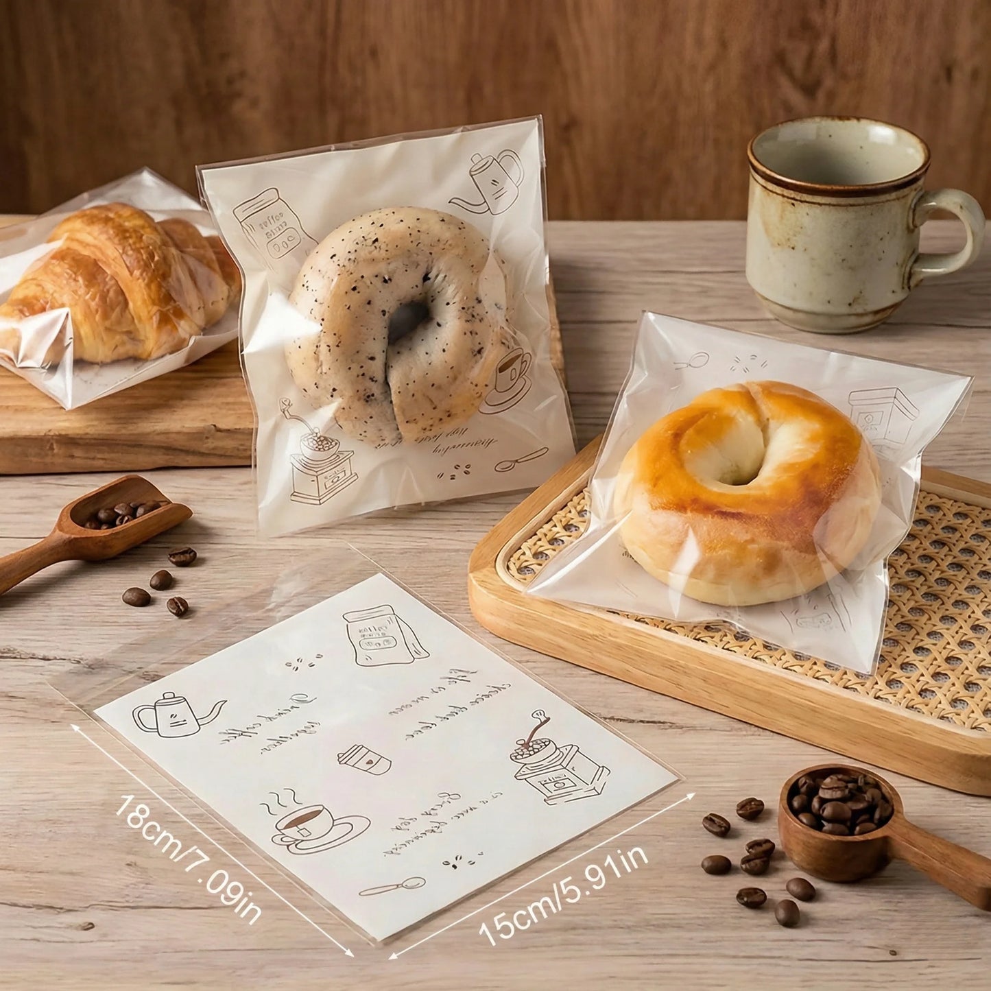 Transparent Food Storage Bags Cartoon Bakery Design