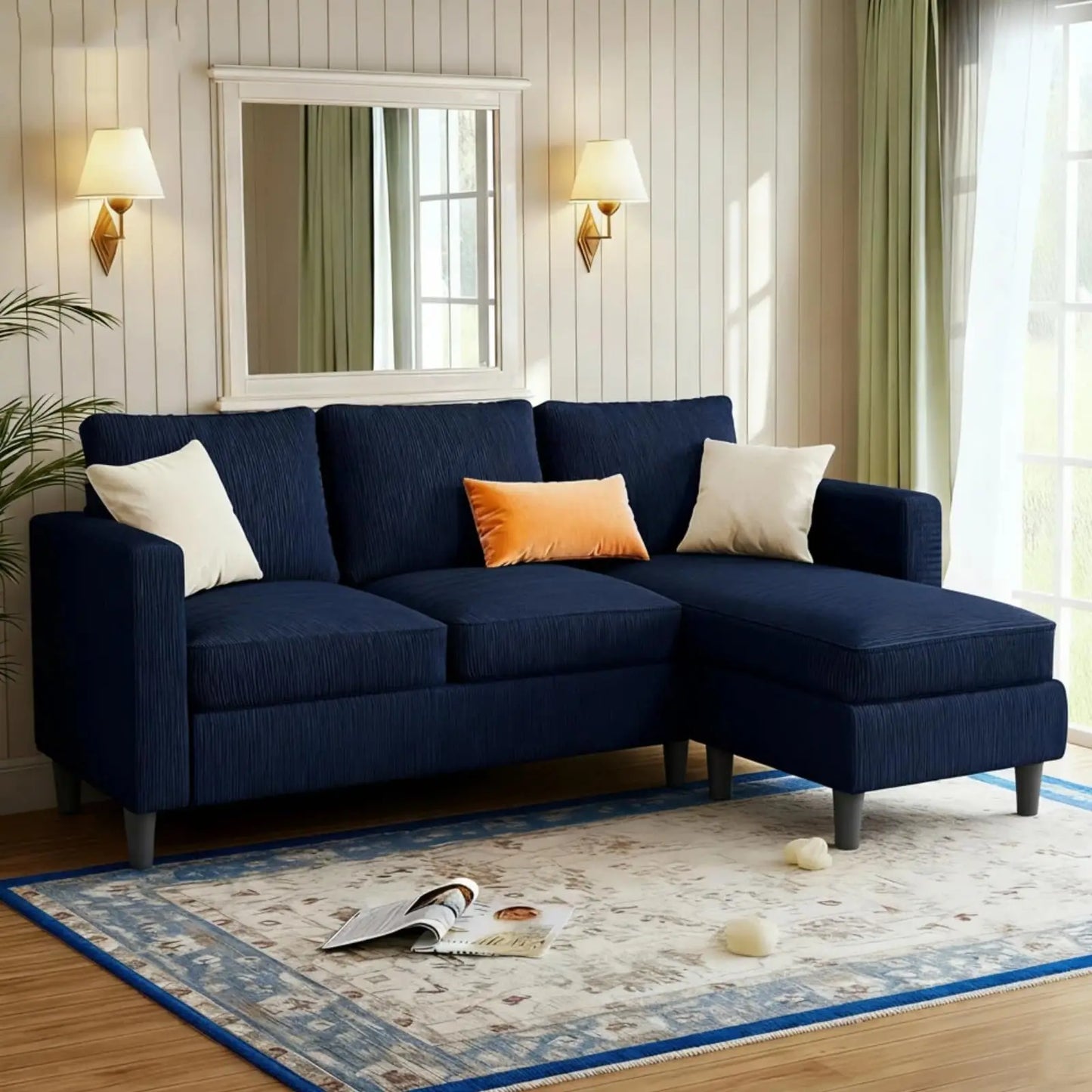 L Shaped Convertible Sectional Sofa With Reversible Storage Ottoman