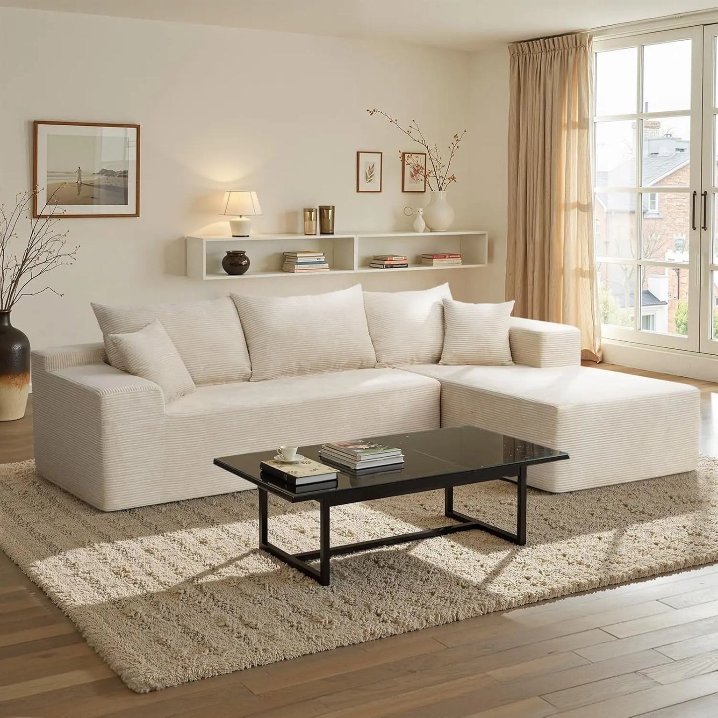 L Shape Sectional Sofa With Chaise Deep Seat Velvet