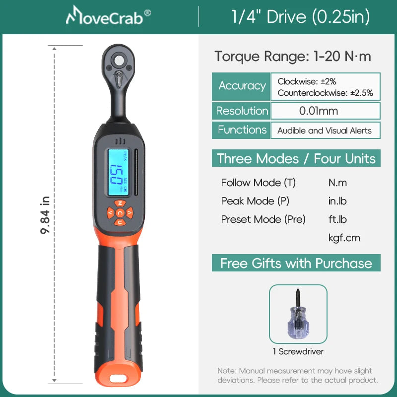 MoveCrab Digital Torque Wrench 340 Nm Preset LED Alerts