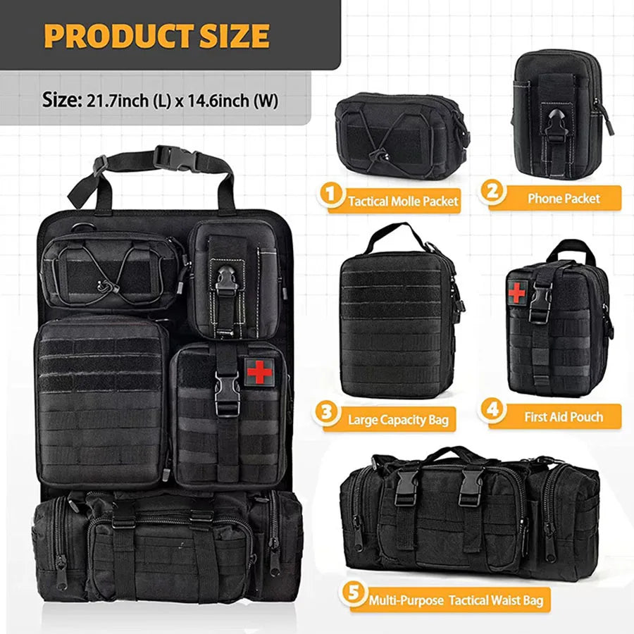 Car Back Seat Organizer 6 In 1 Tactical Hanging Storage 600D Oxford