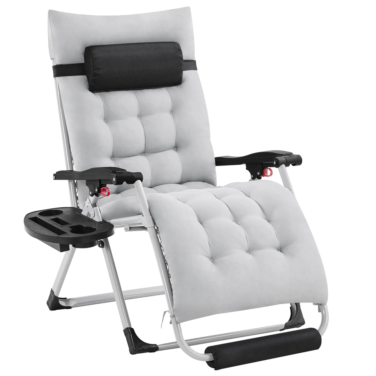 26"Zero Gravity Chair Folding Recliner with Removable Pad Headrest Cup Holder Tray Indoor Outdoor