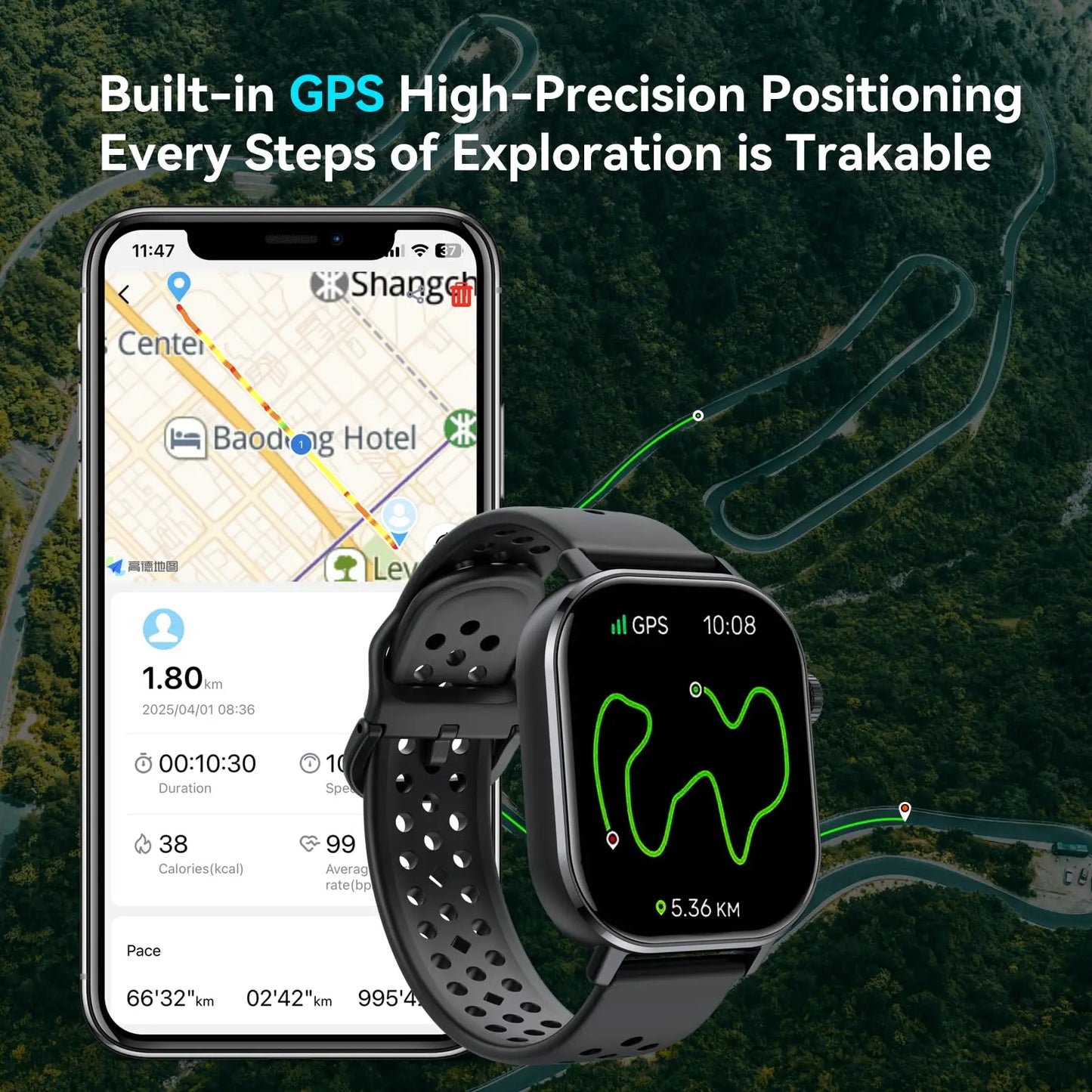 Nerunsa Smartwatch Men AMOLED GPS Always On Display 5ATM Waterproof