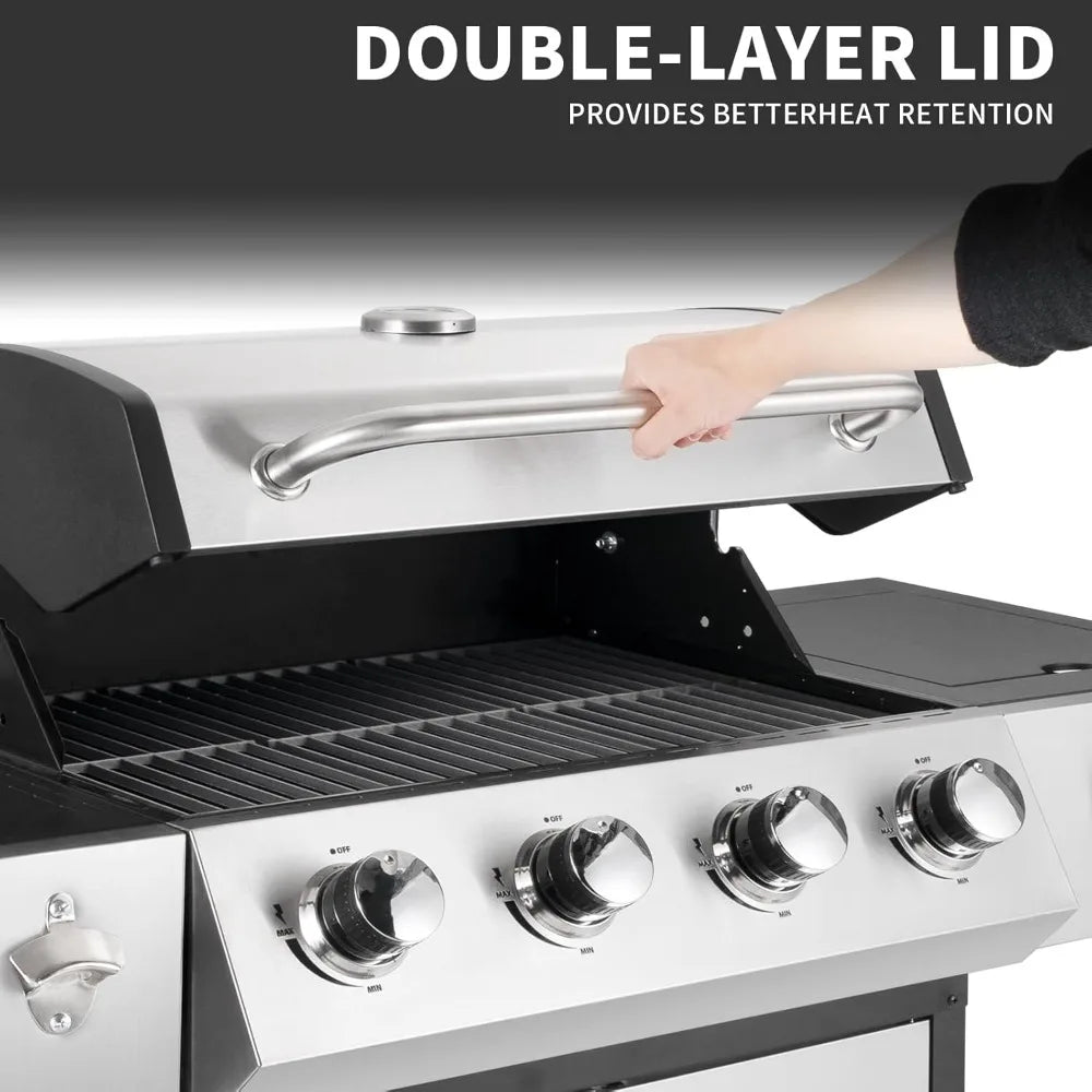 Propane Gas BBQ Grill With Side Burner And Enamel Grates