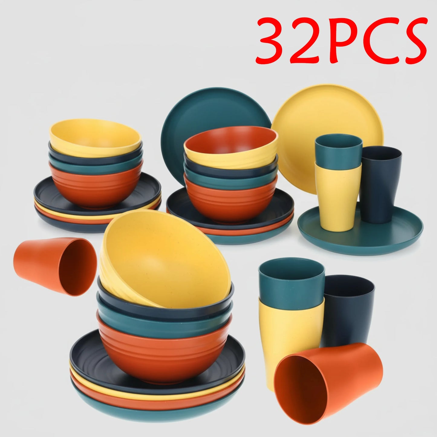 Wheat Straw Dinnerware Set Service For 8 BPA Free Unbreakable