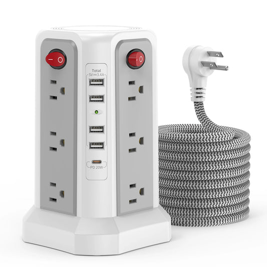PASSUS Braided Extension Cord Plug In Board With PD20W Port