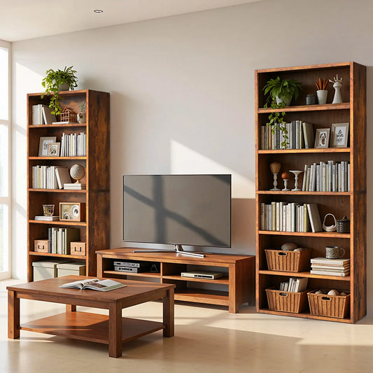MCQ 6 Shelf Wooden Bookcase With Open Shelf Organizer